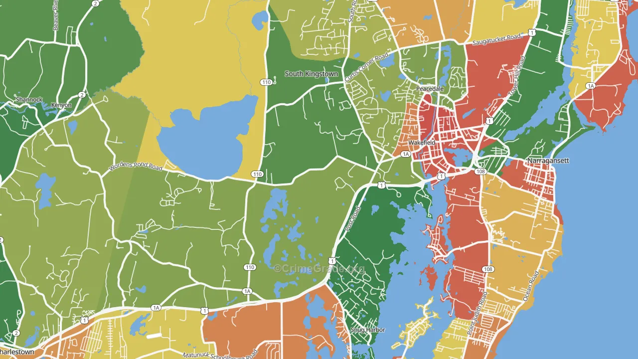 Wakefield, RI Map of Burglary Rates