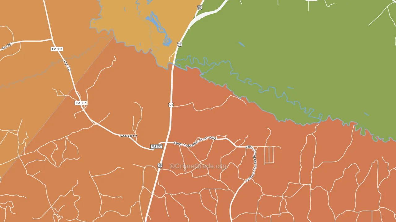 Wakefield, TX Map of Burglary Rates