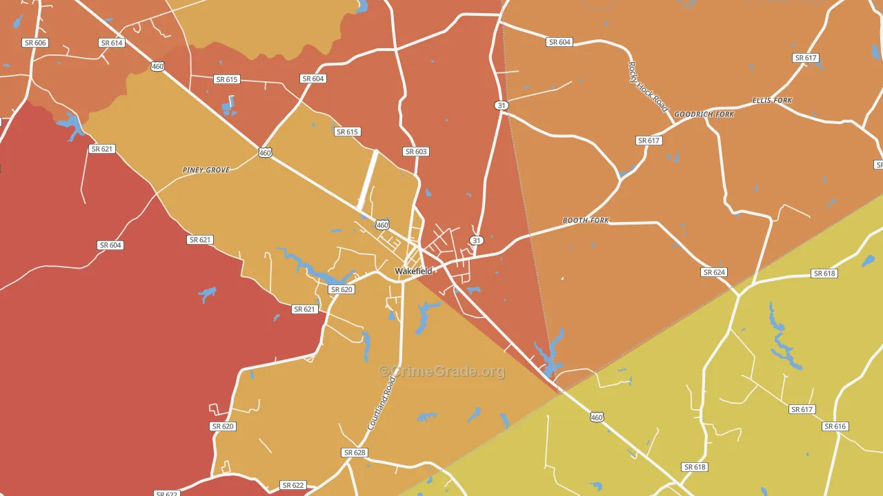Wakefield, VA Map of Burglary Rates