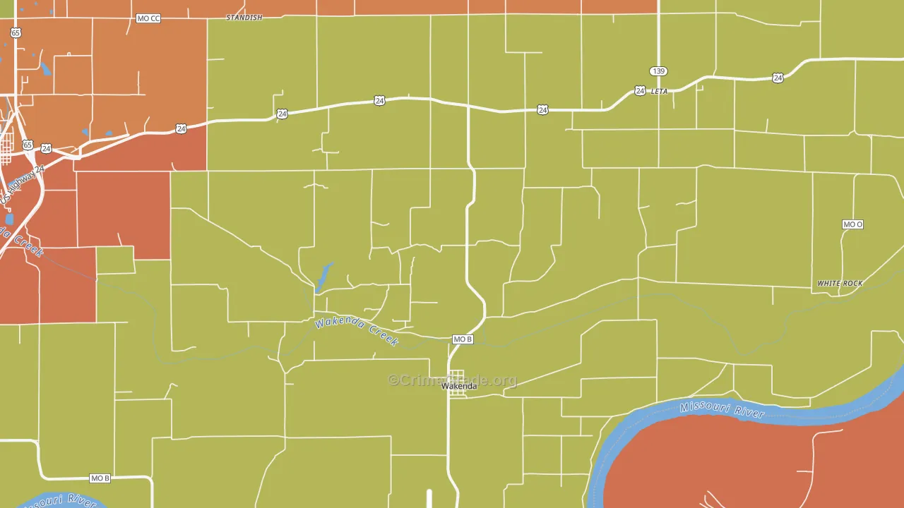 Wakenda, MO Map of Burglary Rates