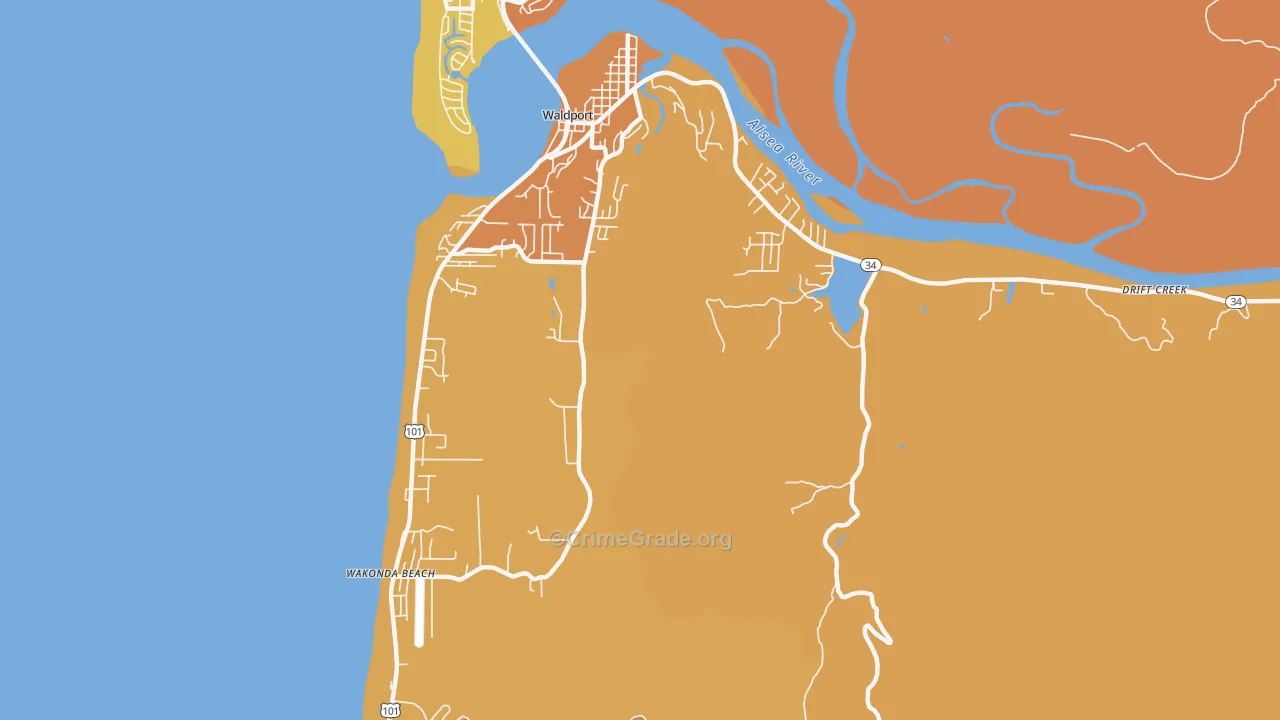 Wakonda Beach, OR Map of Burglary Rates