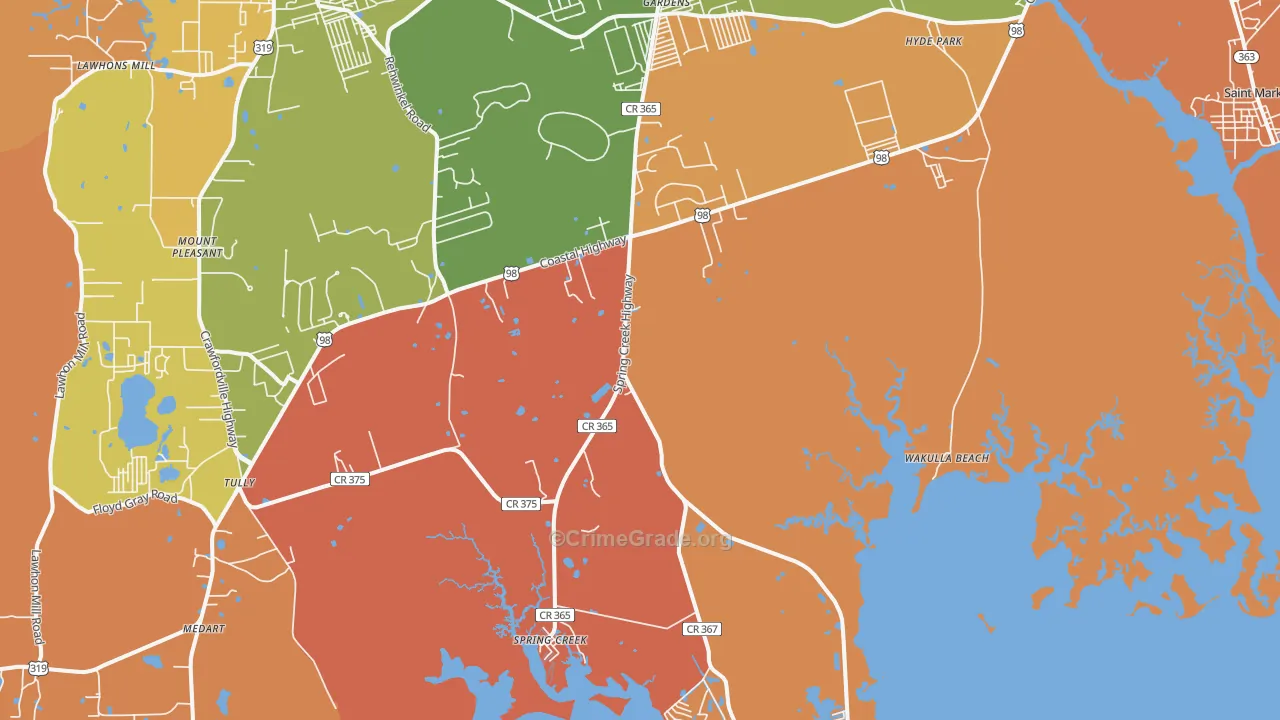 Wakulla Beach, FL Map of Burglary Rates