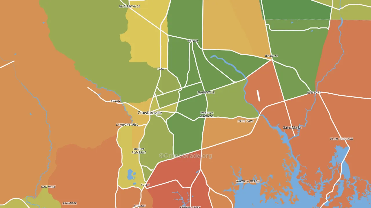 Wakulla County, FL Map of Burglary Rates
