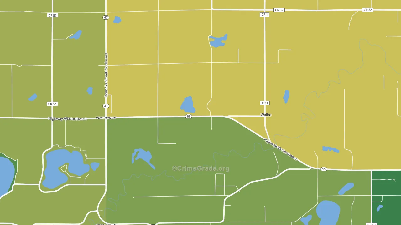Walbo, MN Map of Burglary Rates