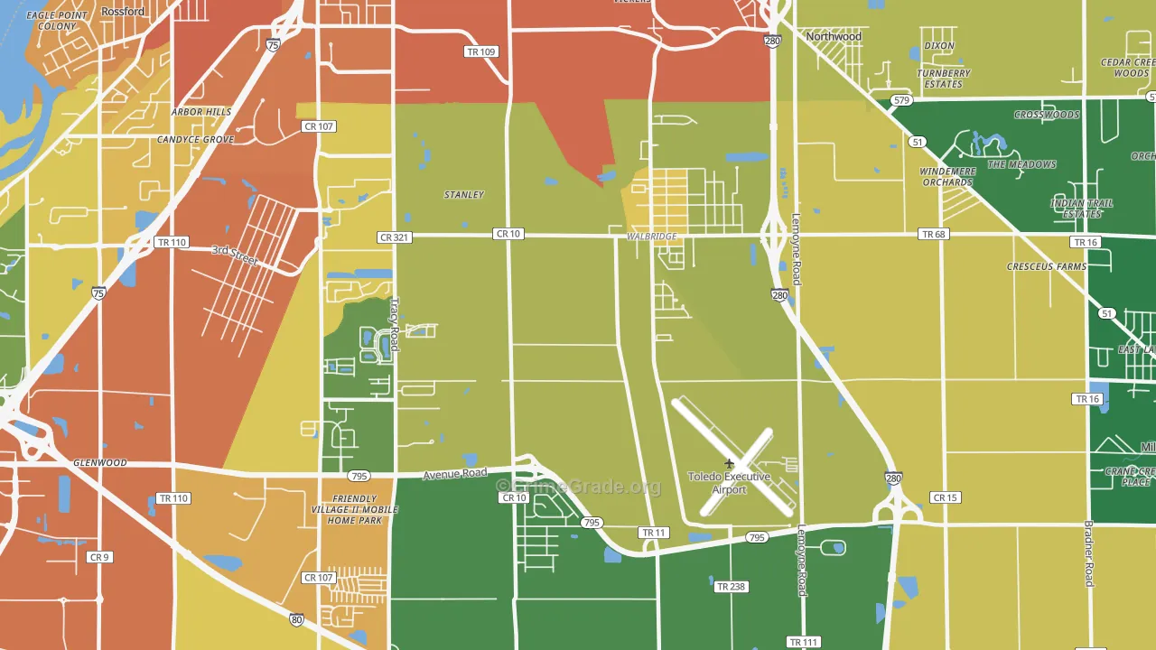 Walbridge, OH Map of Burglary Rates