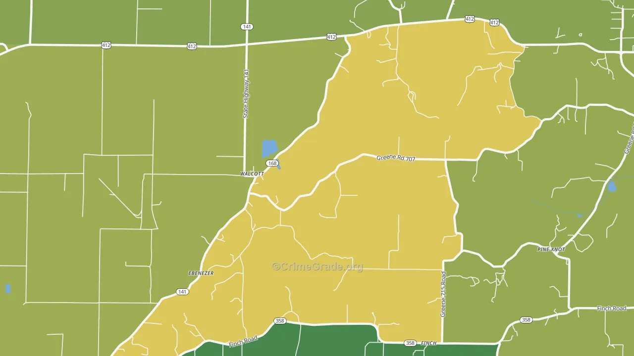 Walcott, AR Map of Burglary Rates