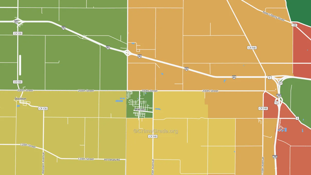 Walcott, IA Map of Burglary Rates