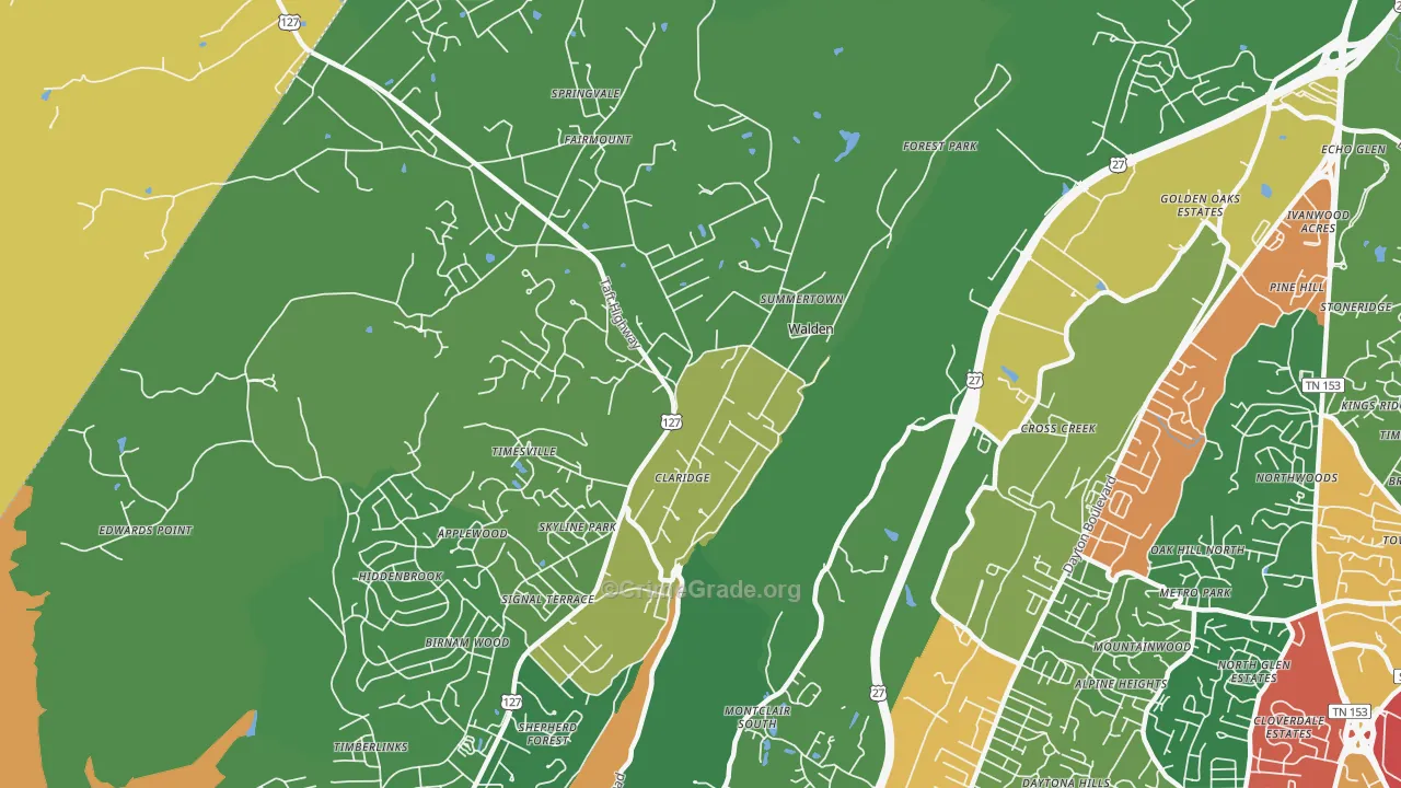 Walden, TN Map of Burglary Rates