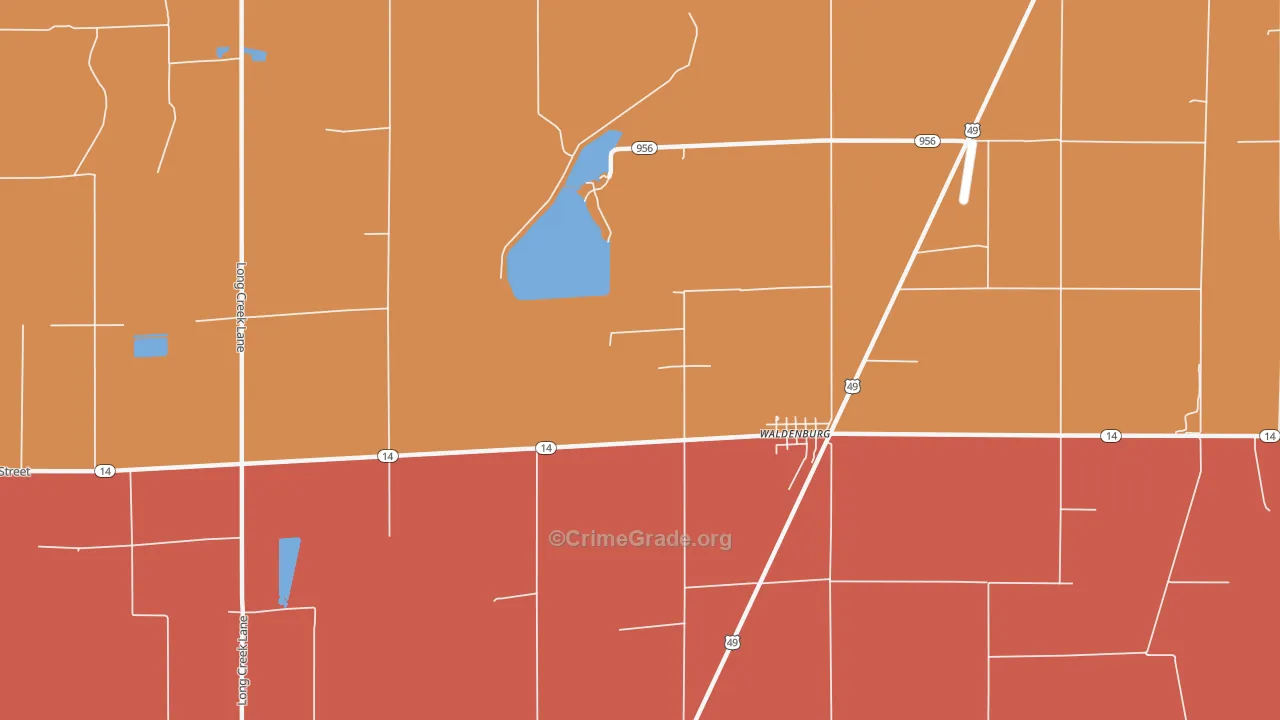 Waldenburg, AR Map of Burglary Rates