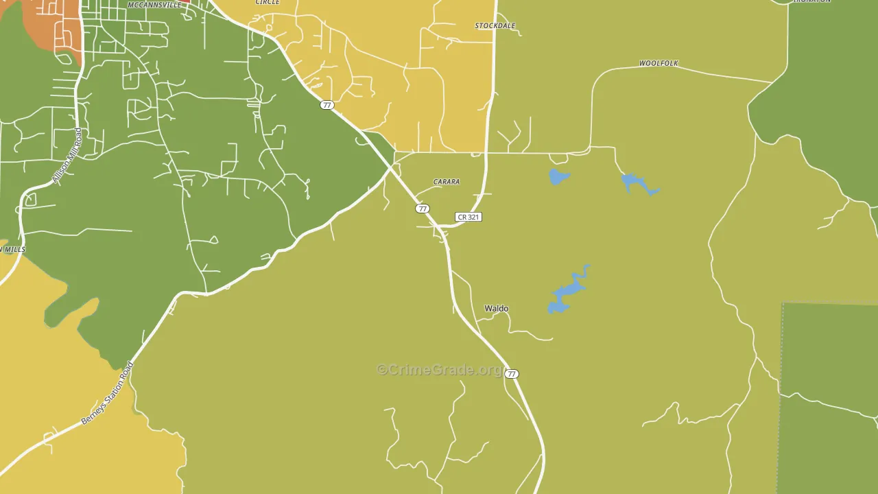 Waldo, AL Map of Burglary Rates