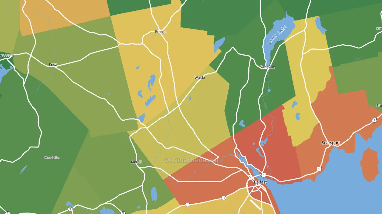 Waldo County, ME Map of Burglary Rates