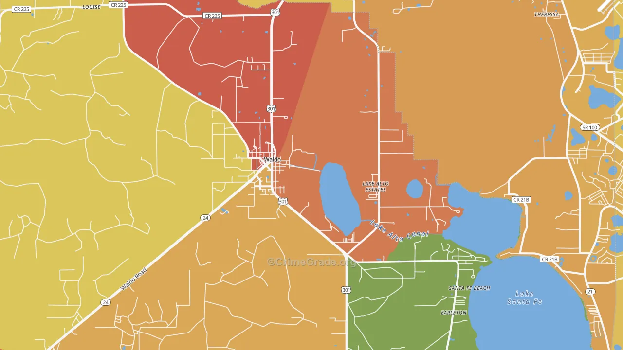 Waldo, FL Map of Burglary Rates