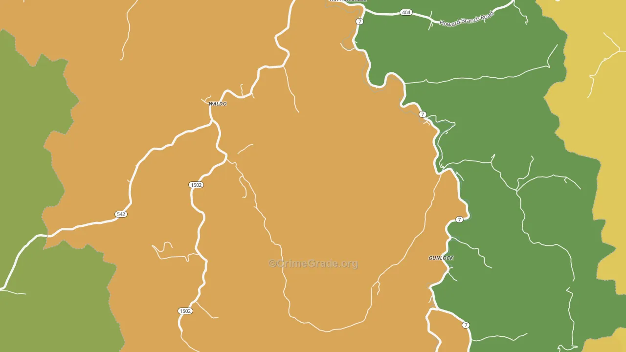 Waldo, KY Map of Burglary Rates