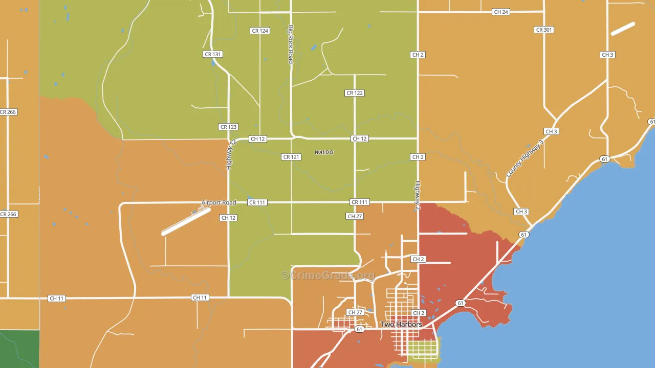Waldo, MN Map of Burglary Rates