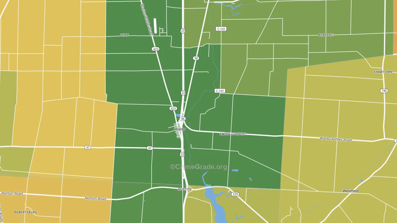 Waldo, OH Map of Burglary Rates