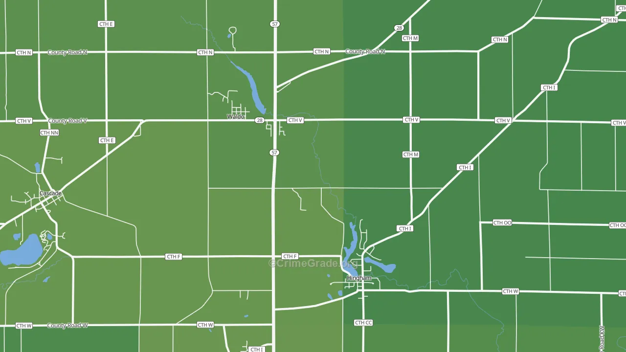 Waldo, WI Map of Burglary Rates