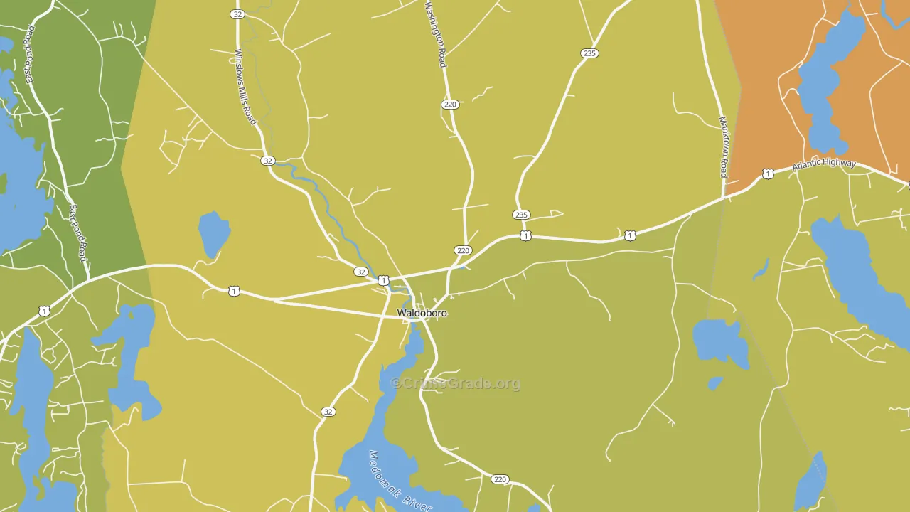 Waldoboro, ME Map of Burglary Rates