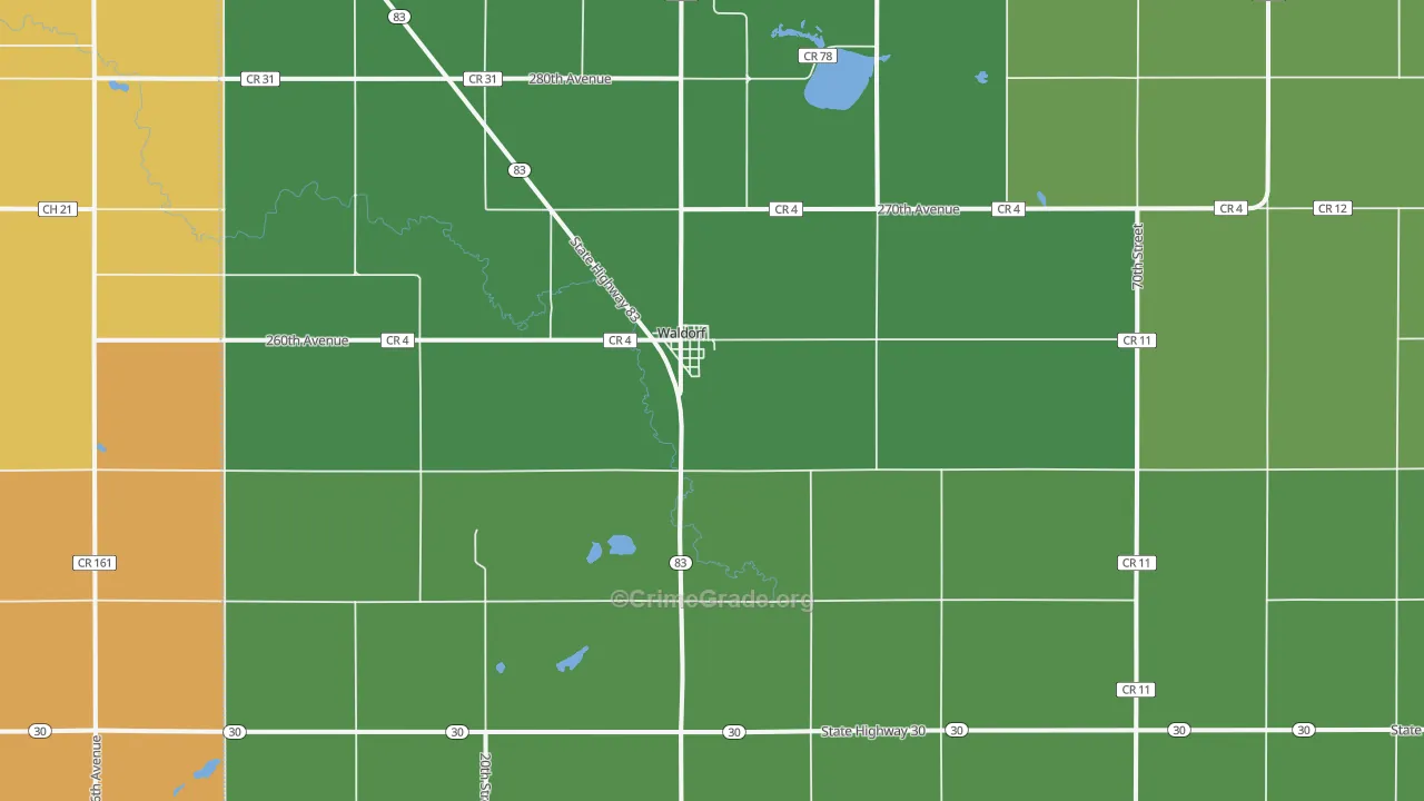 Waldorf, MN Map of Burglary Rates