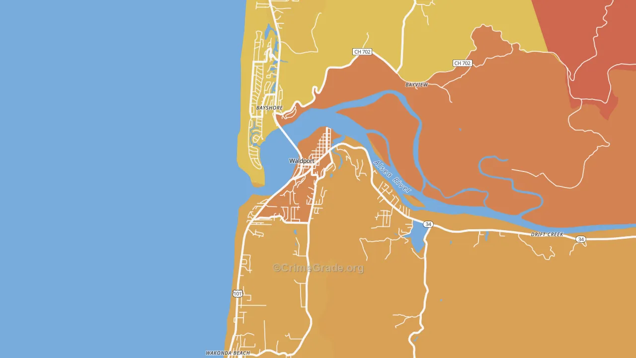 Waldport, OR Map of Burglary Rates