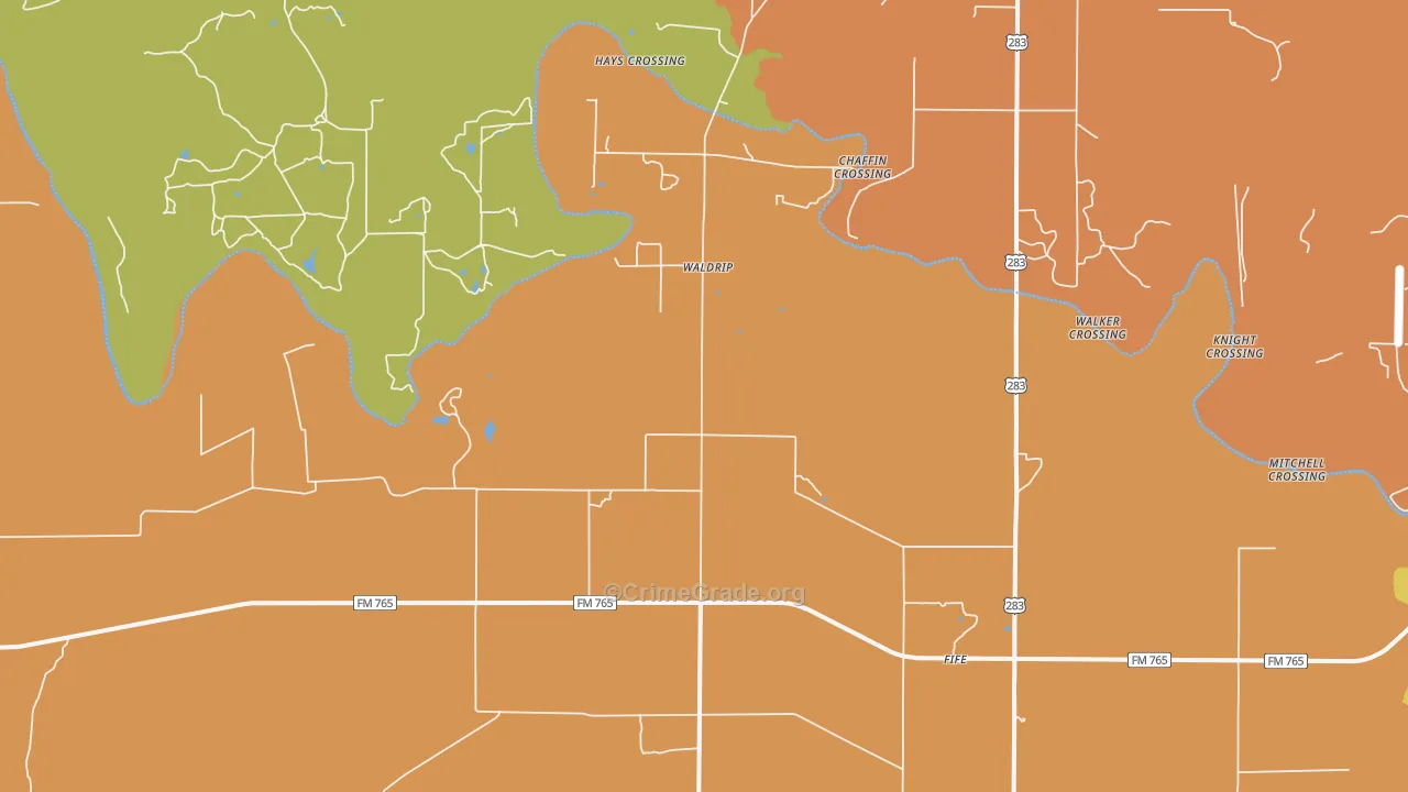 Waldrip, TX Map of Burglary Rates