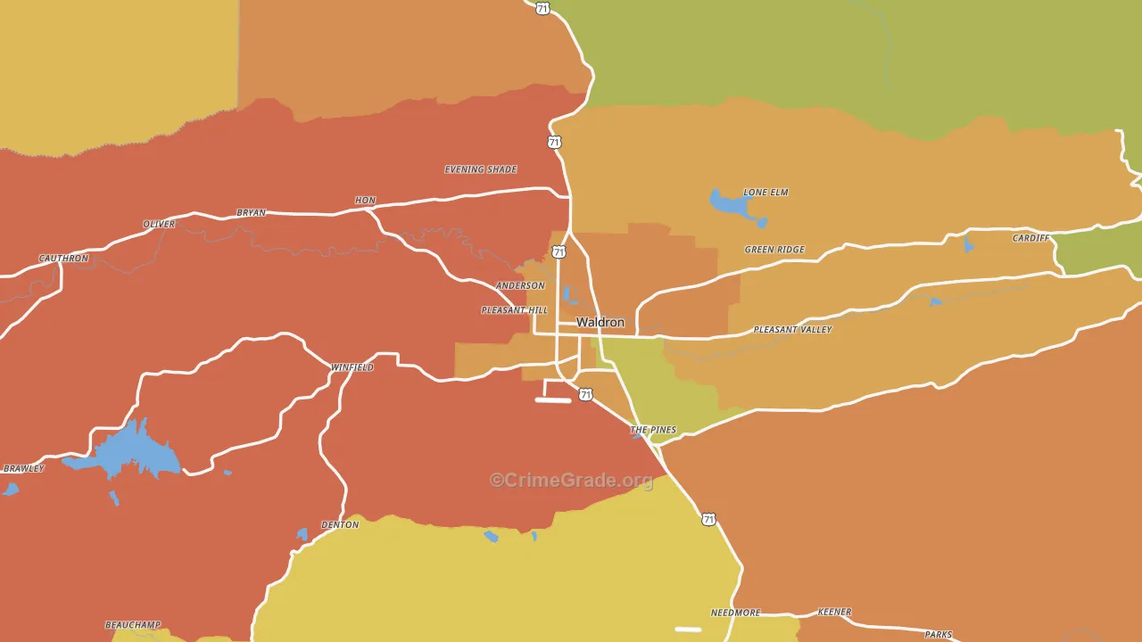 Waldron, AR Map of Burglary Rates
