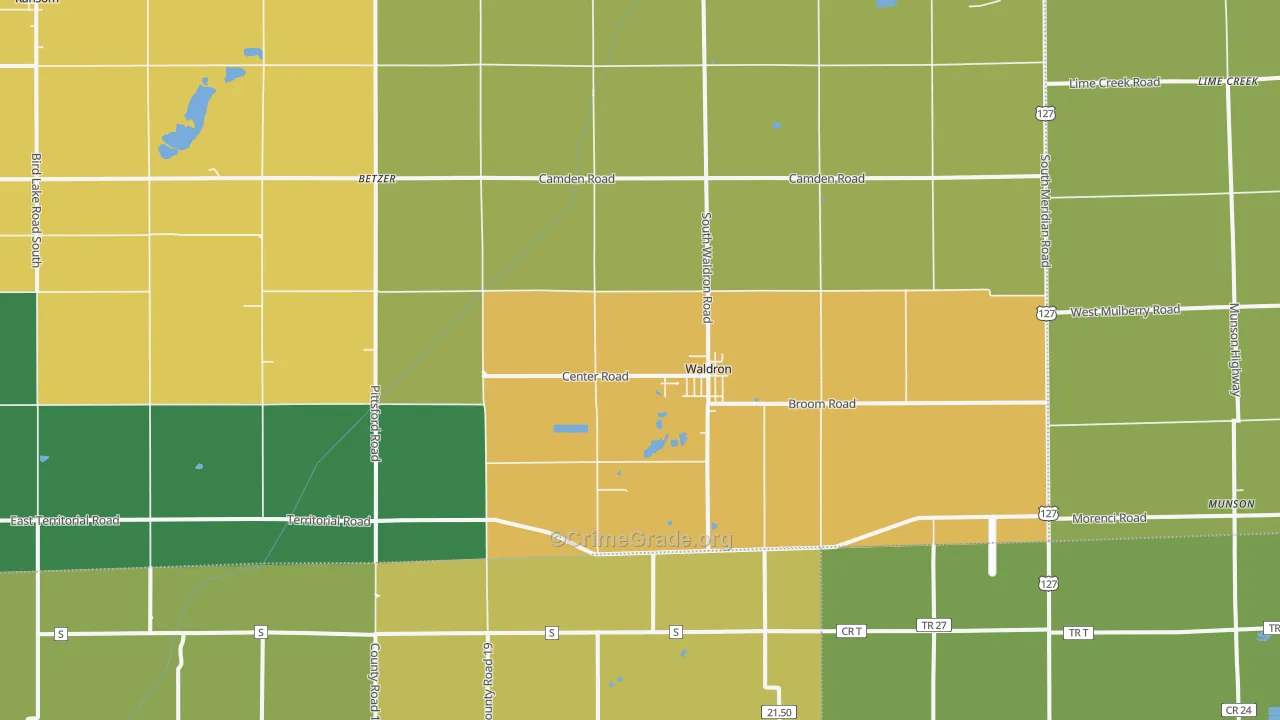 Waldron, MI Map of Burglary Rates