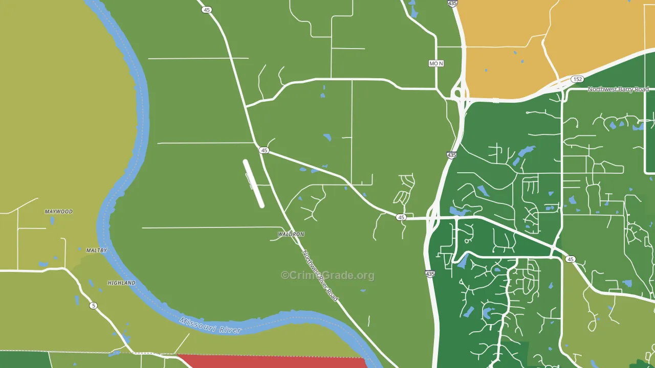 Waldron, MO Map of Burglary Rates
