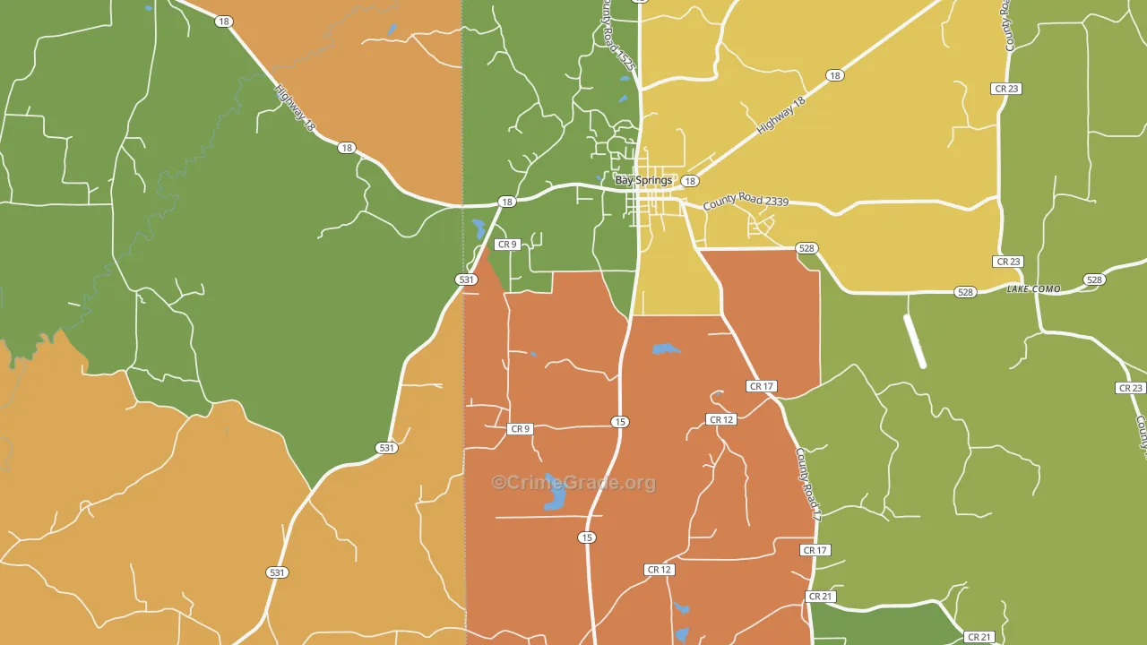 Waldrup, MS Map of Burglary Rates