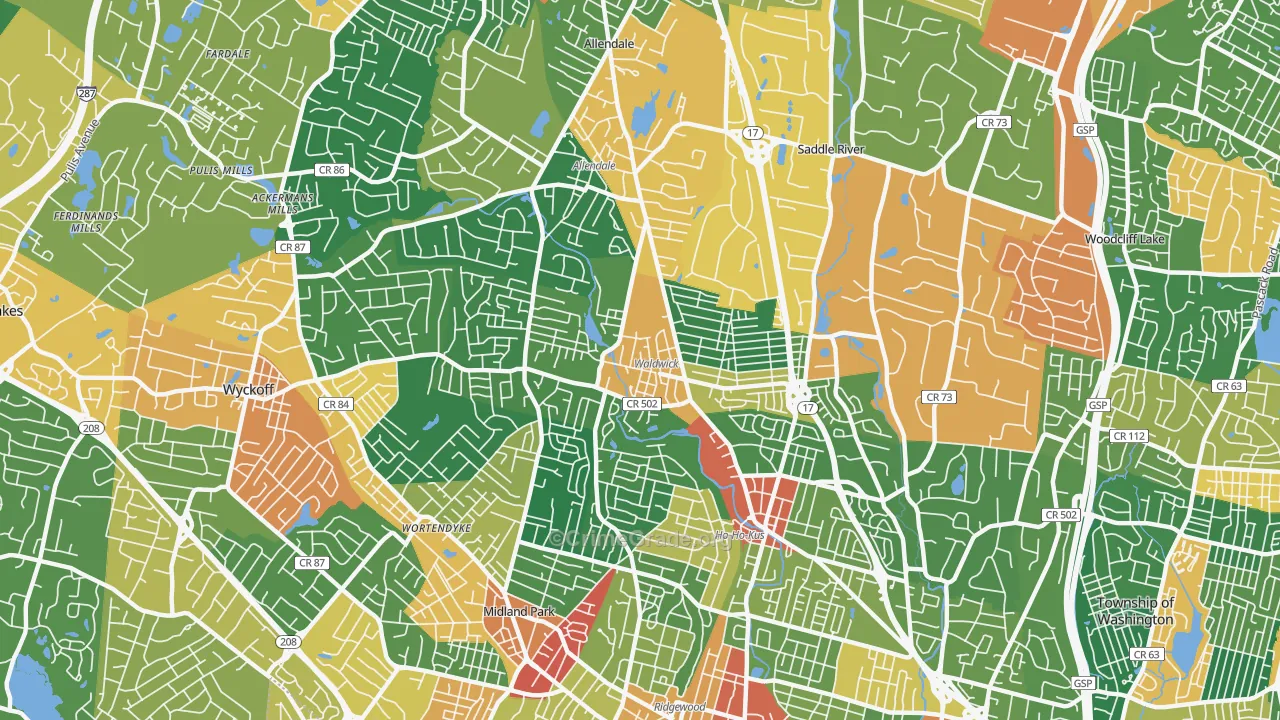 Waldwick, NJ Map of Burglary Rates