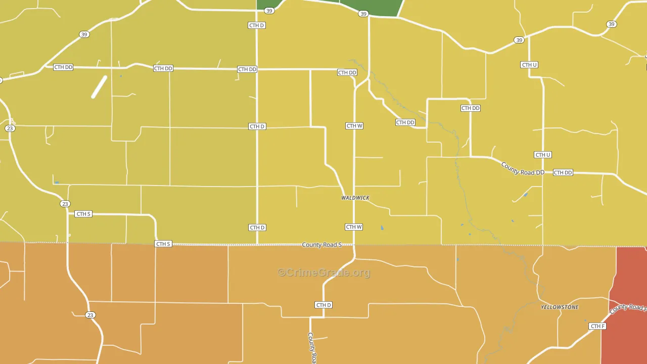 Waldwick, WI Map of Burglary Rates