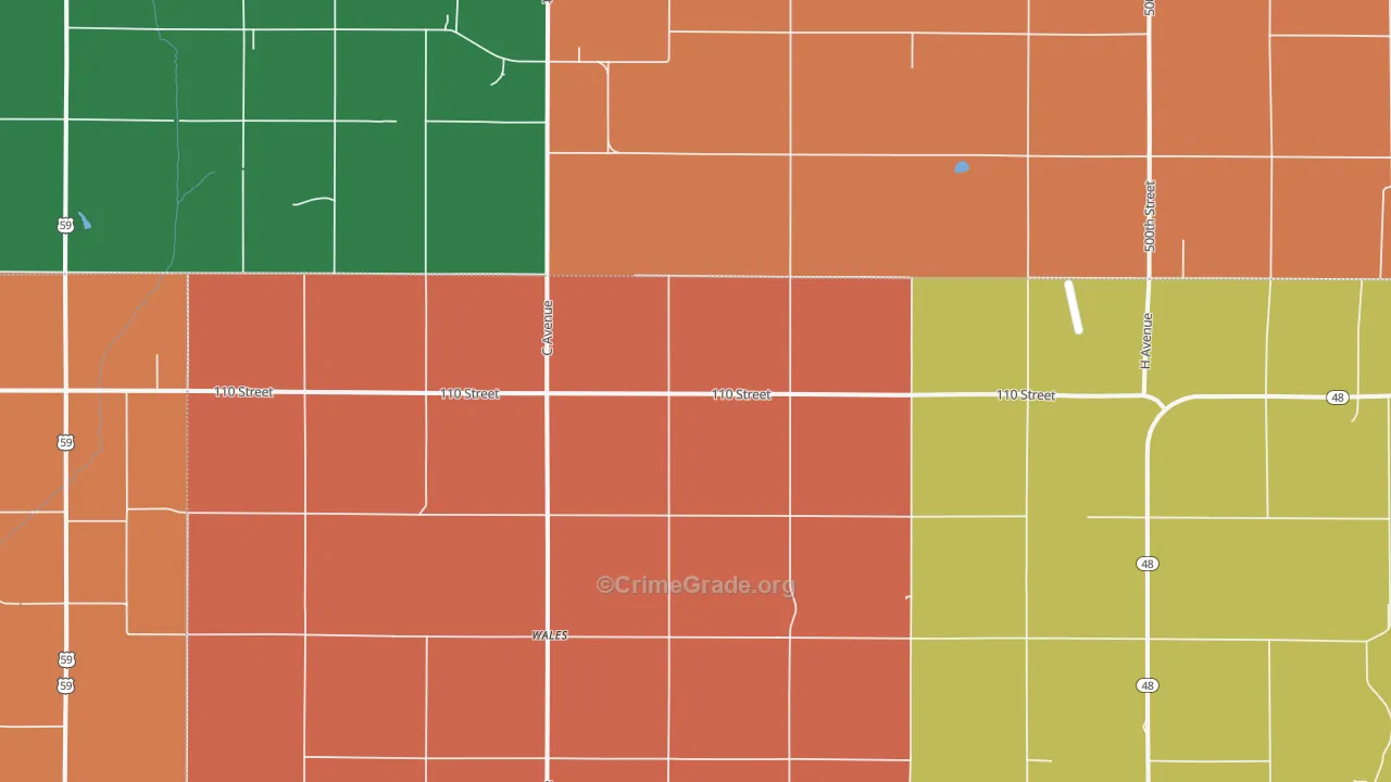 Wales, IA Map of Burglary Rates
