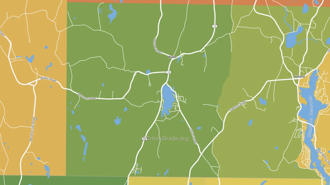 Wales, MA Map of Burglary Rates