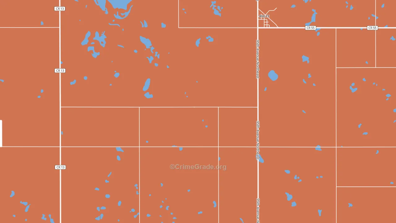 Wales, ND Map of Burglary Rates