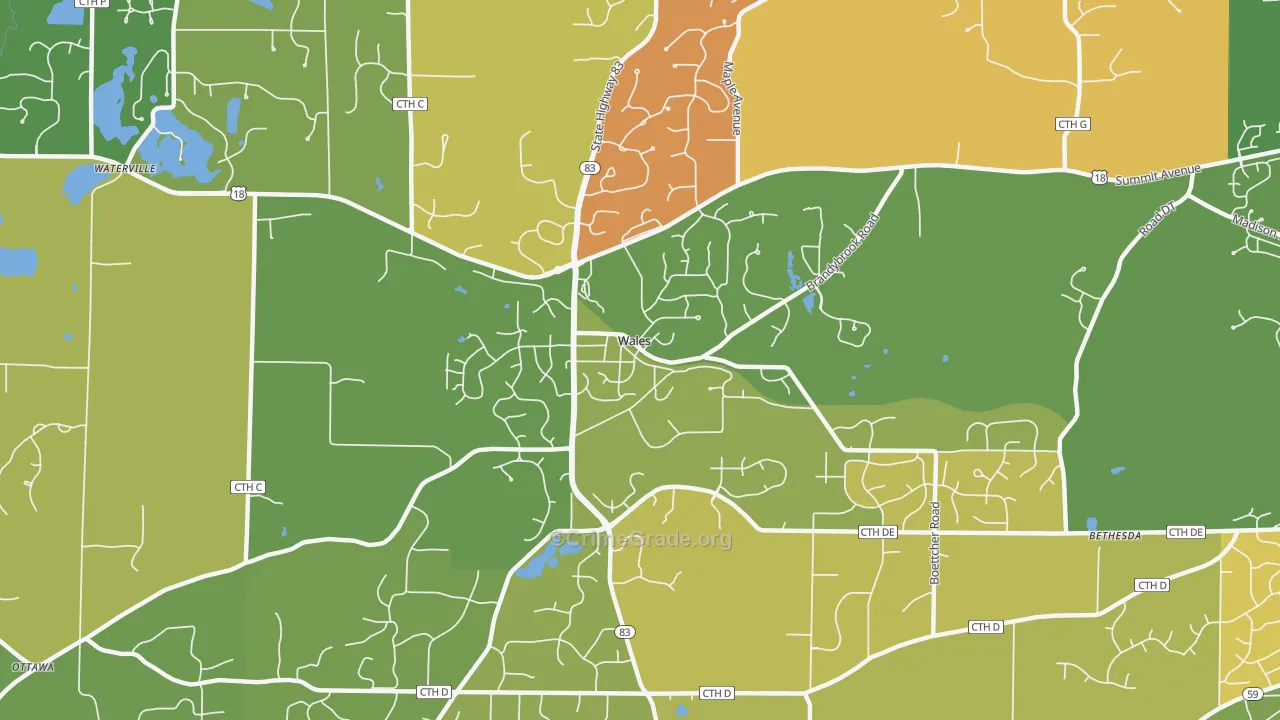 Wales, WI Map of Burglary Rates
