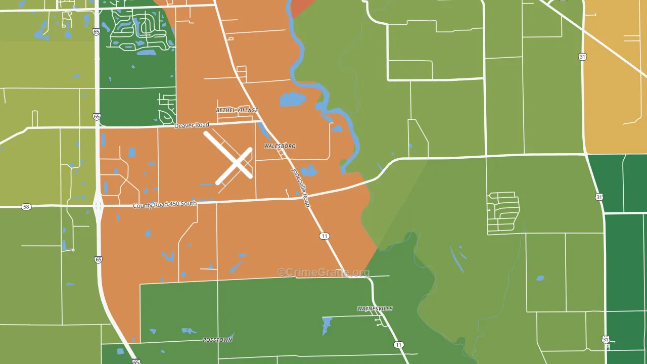 Walesboro, IN Map of Burglary Rates