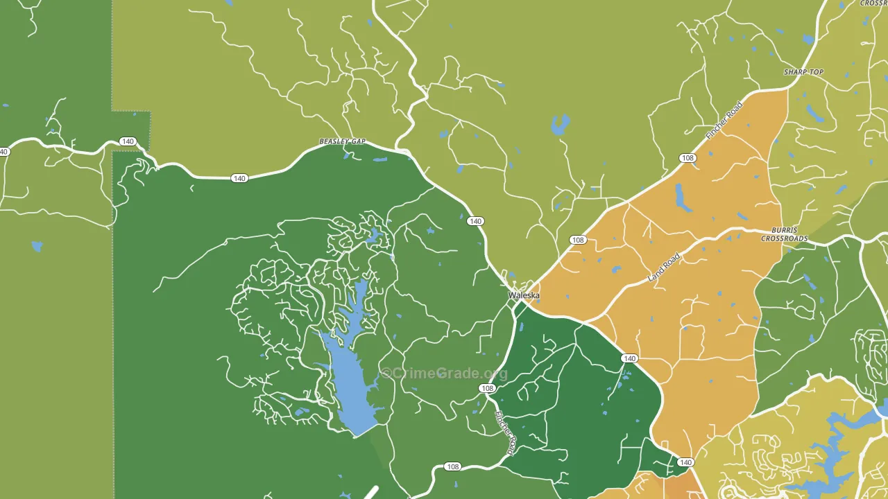 Waleska, GA Map of Burglary Rates