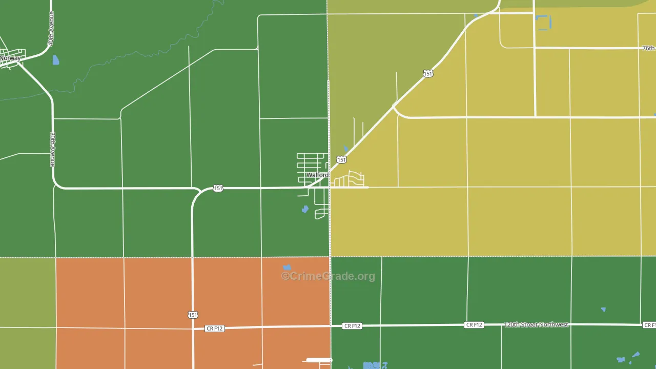 Walford, IA Map of Burglary Rates