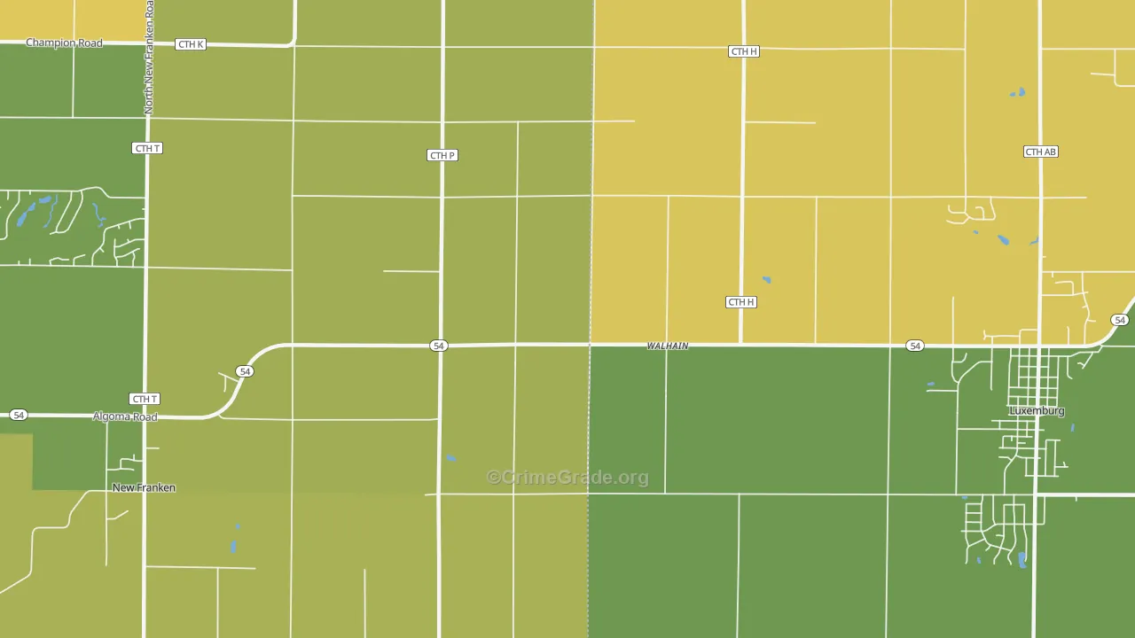 Walhain, WI Map of Burglary Rates