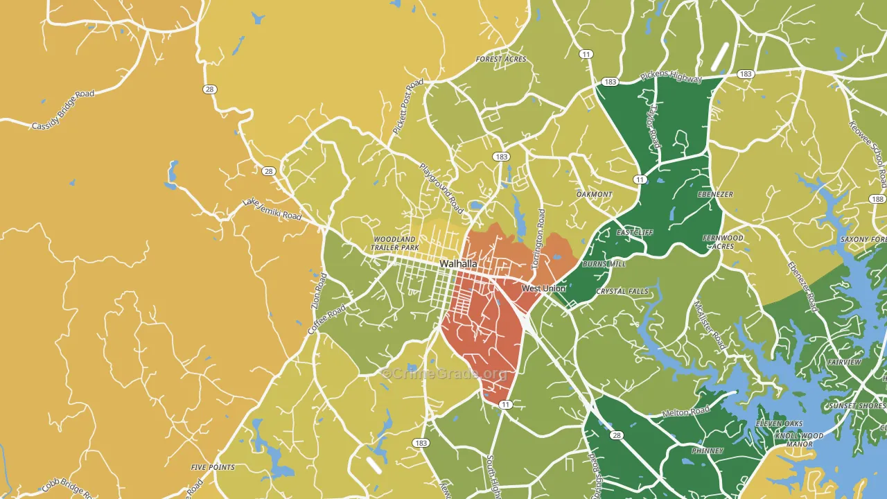 Walhalla, SC Map of Burglary Rates