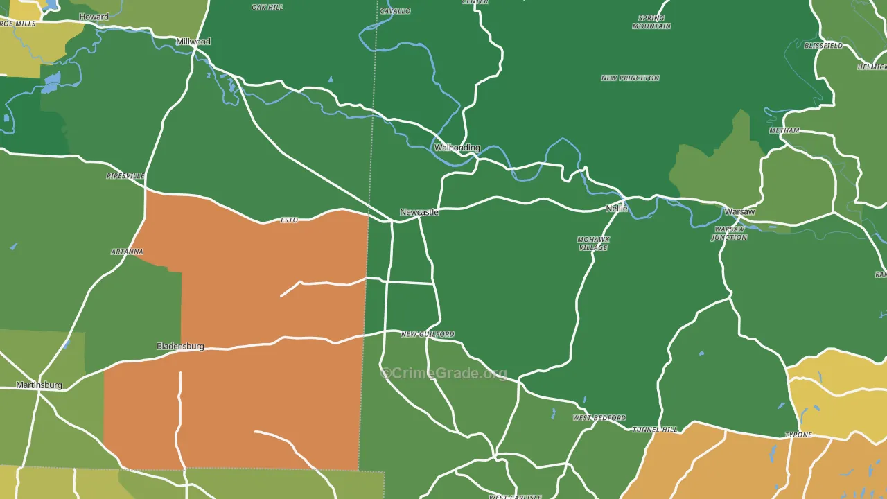Walhonding, OH Map of Burglary Rates