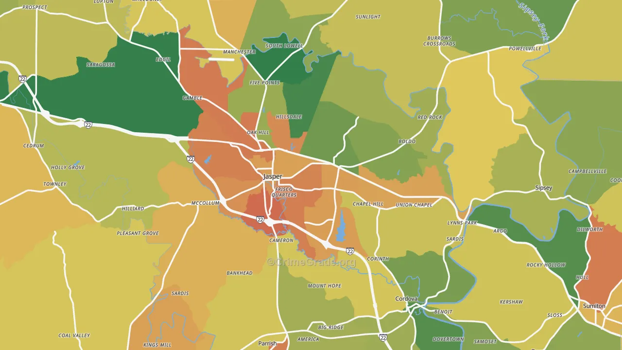 Walker County, AL Map of Burglary Rates