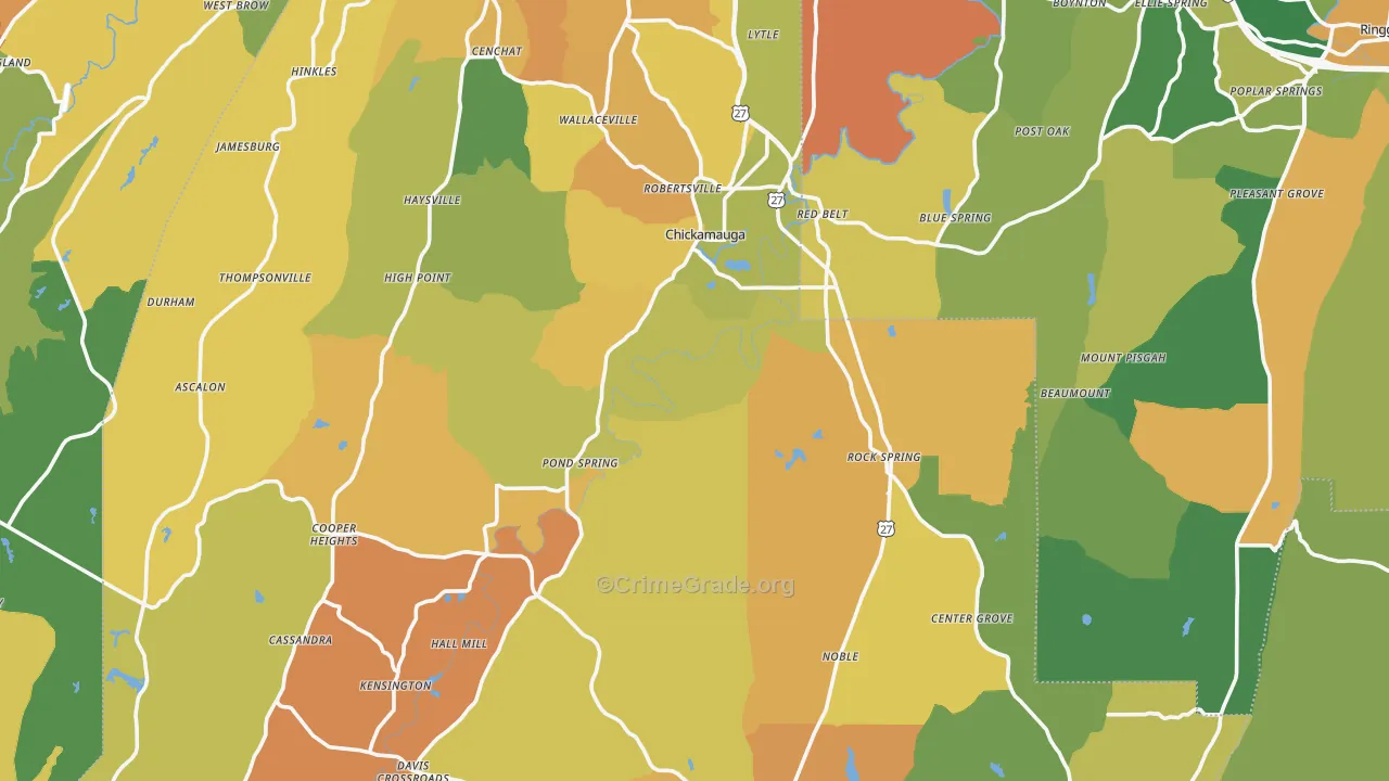 Walker County, GA Map of Burglary Rates