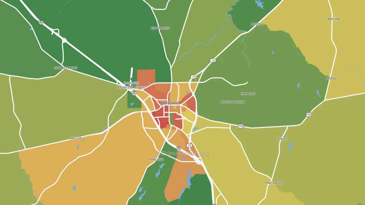 Walker County, TX Map of Burglary Rates