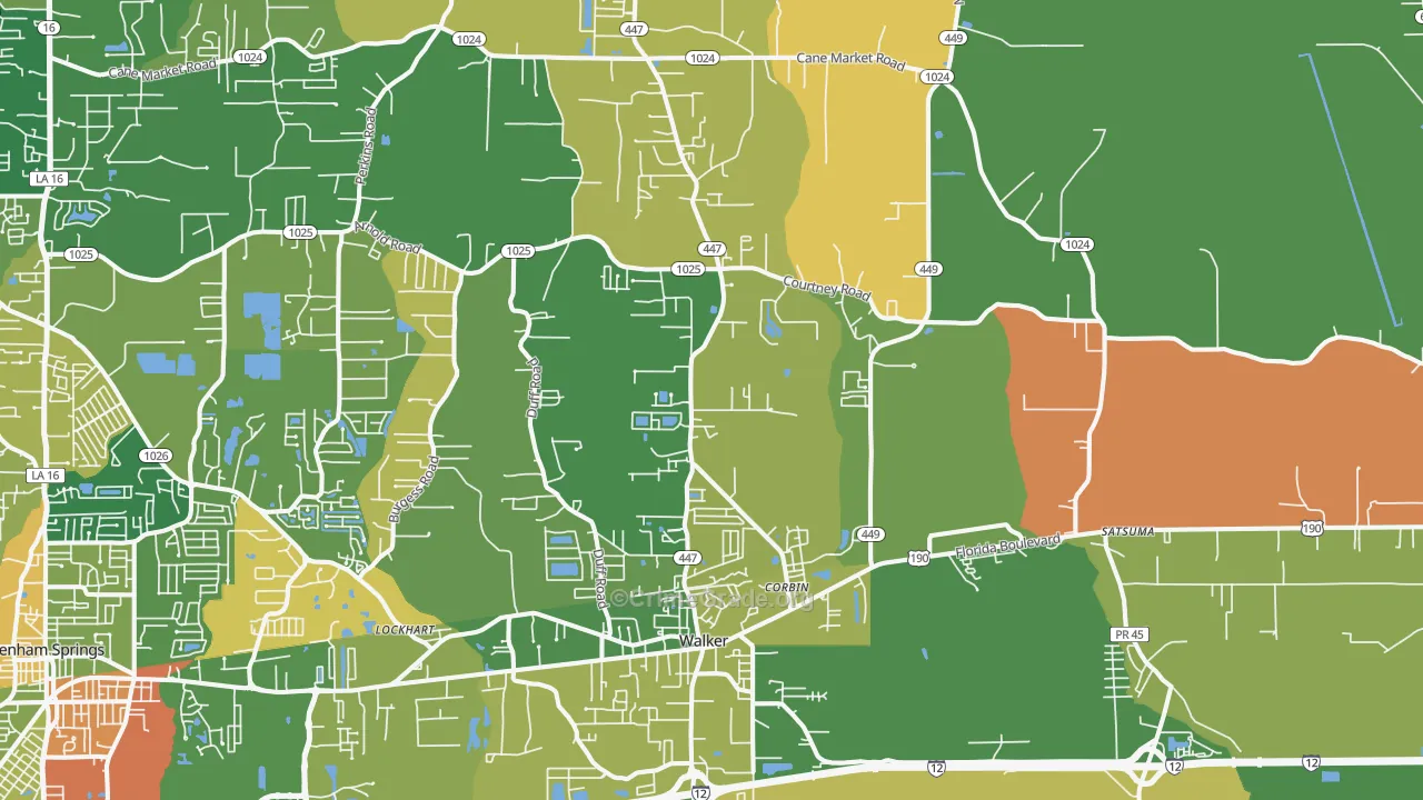 Walker, LA Map of Burglary Rates