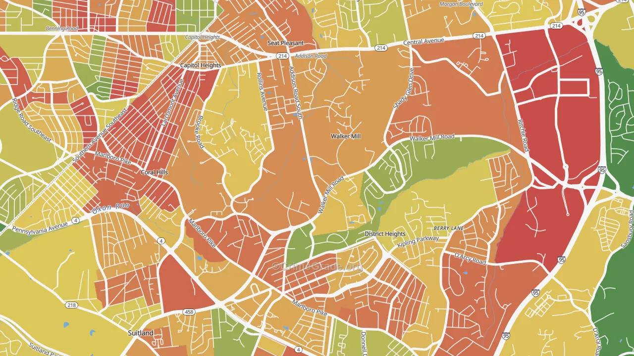 Walker Mill, District Heights, MD Map of Burglary Rates