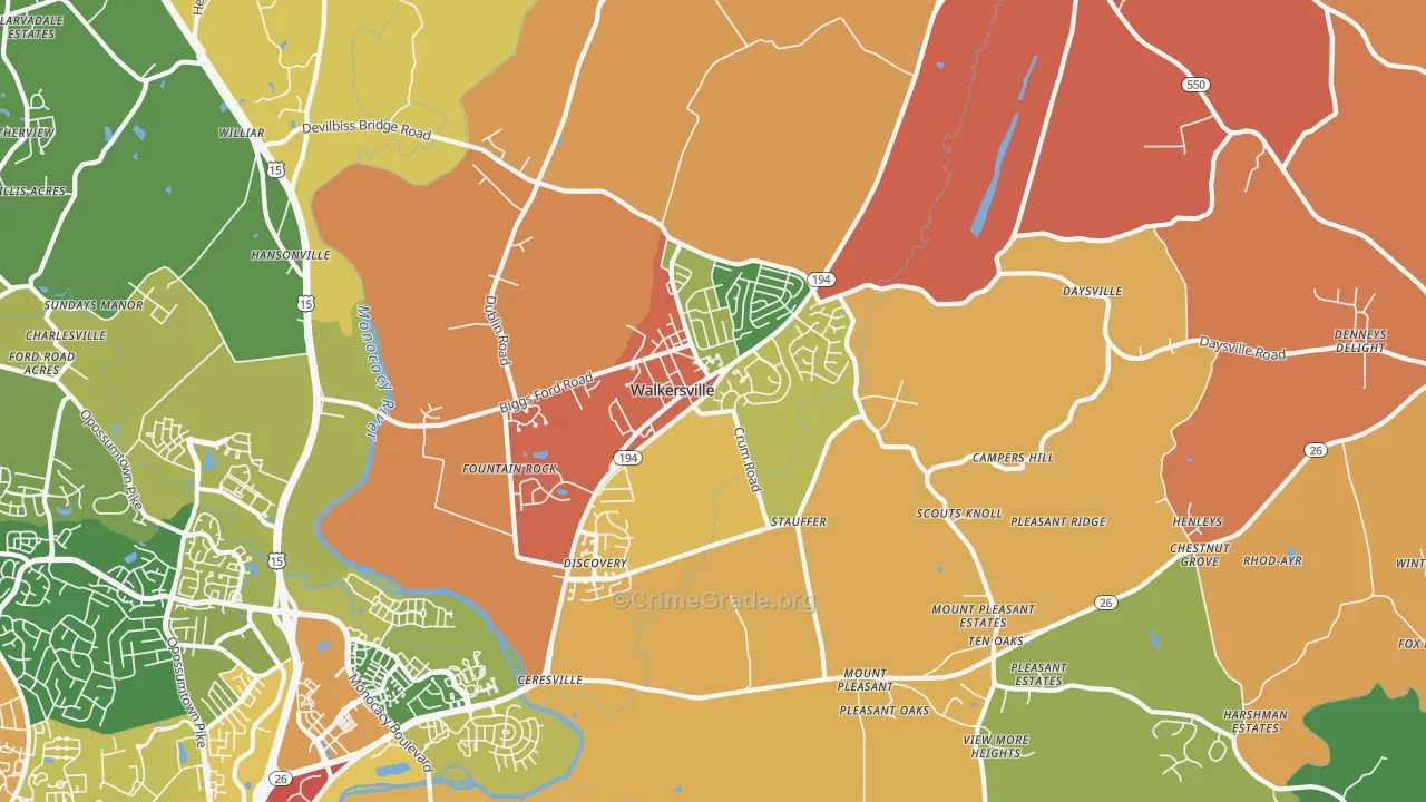 Walkersville, MD Map of Burglary Rates