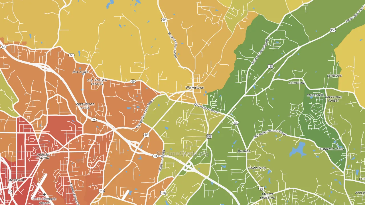 Walkertown, NC Map of Burglary Rates