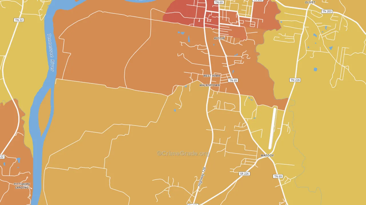 Walkertown, TN Map of Burglary Rates