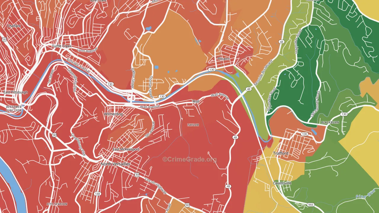 Wall, PA Map of Burglary Rates