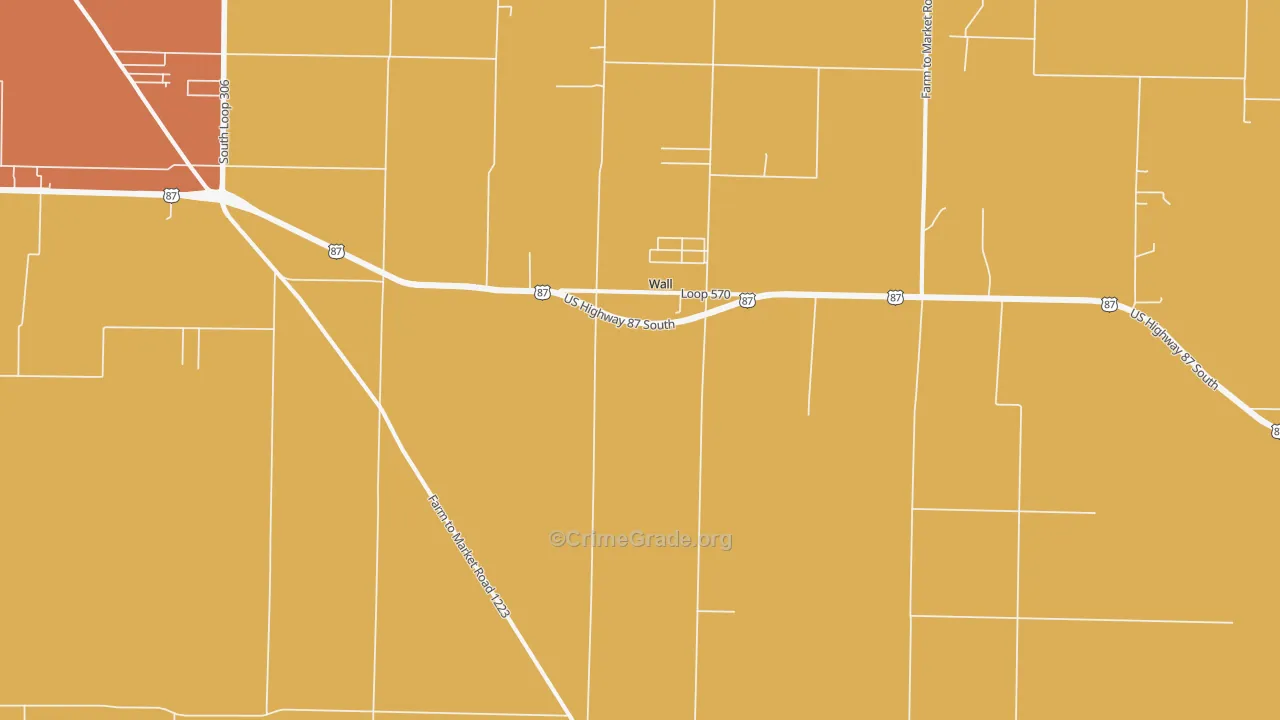 Wall, TX Map of Burglary Rates
